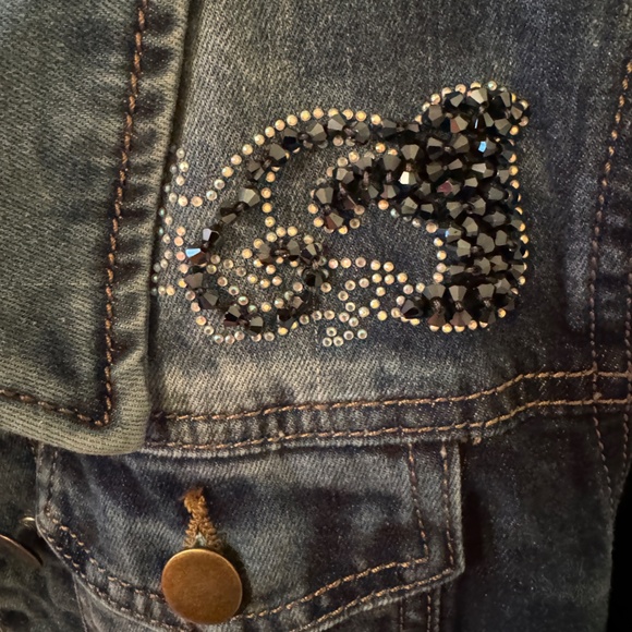 Venus Medium Wash Denim Jacket w Navy/Copper/Silver Rhinestone Designs - Picture 4 of 5